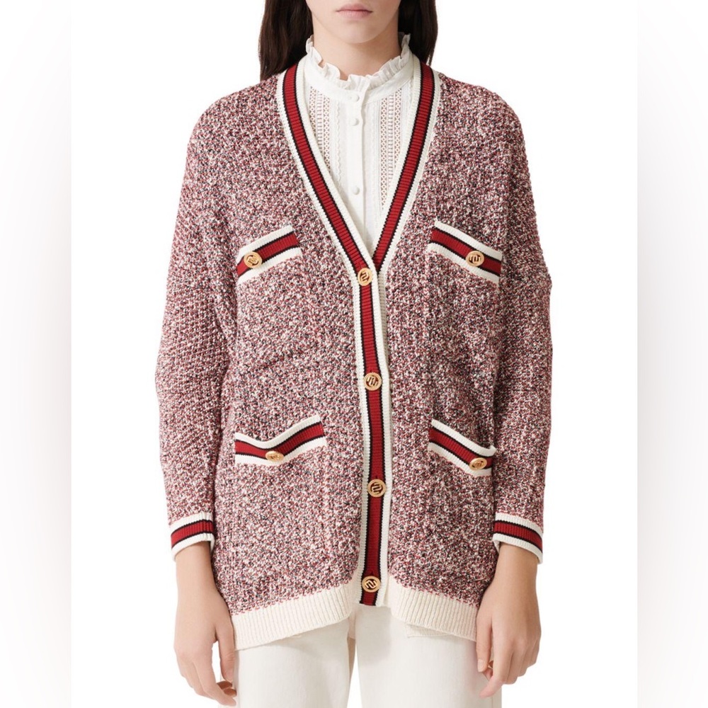 Brand New - Maje button detailed metallic tweed cardigan